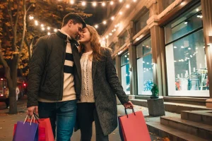 Casal de namorados carregando sacola de compras